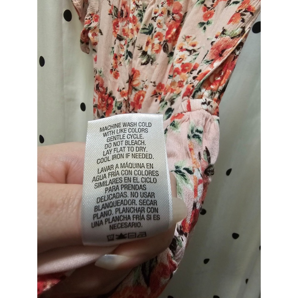 Y2K Bongo pink floral smocked ruffle romper XL gauze short sleeve off shoulder - Picture 11 of 11